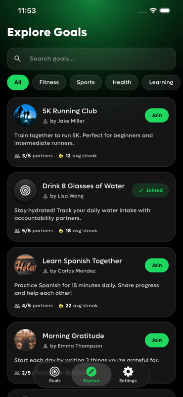 Explore & Join Goals